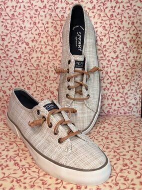 Sperry W’s Seacoast Light Tan Crosshatch Boat Shoes with Leather Laces